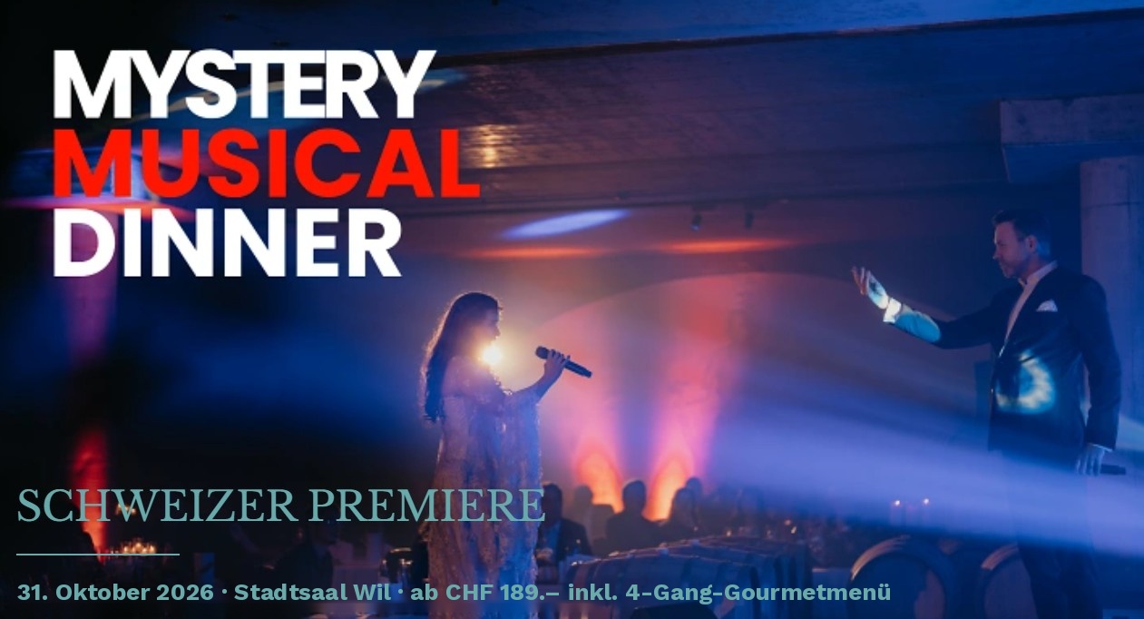 Mystery Musical Dinner — Schweizer Premiere, 31. Oktober 2026, Stadtsaal Wil Mobile Mystery Musical Dinner — Schweizer Premiere, 31. Oktober 2026, Stadtsaal Wil