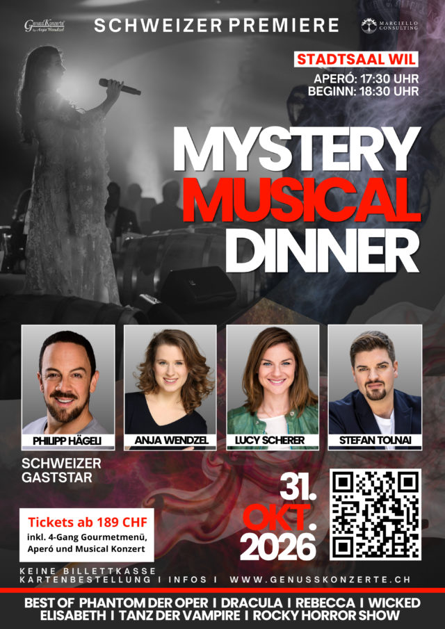 Mystery Musical Dinner — Schweizer Premiere, 31. Oktober 2026, Stadtsaal Wil